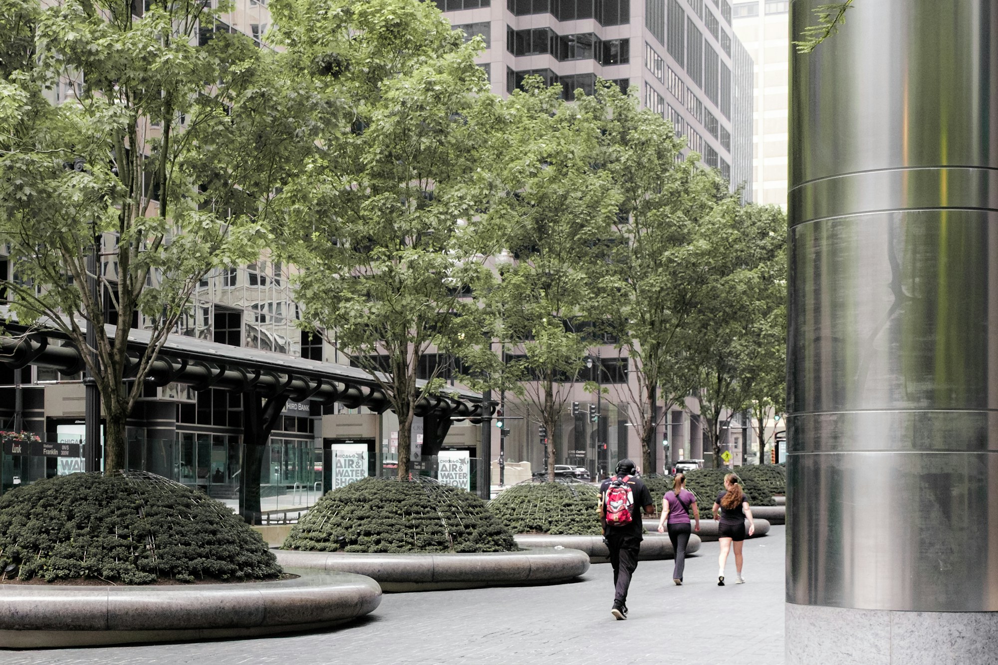 Downtown Chicago plaza on a summer morning